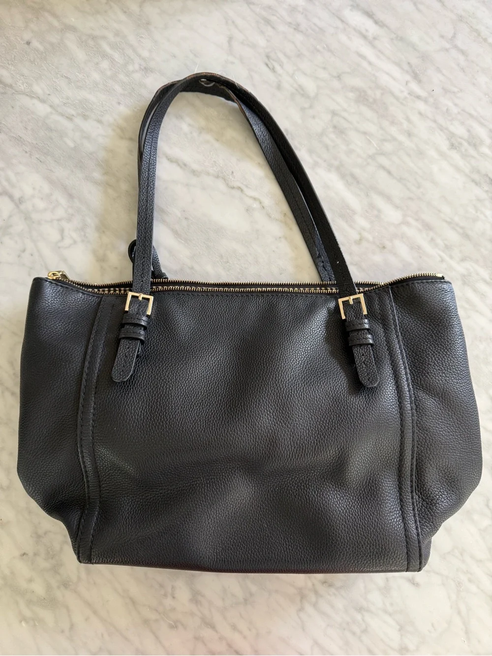 Kate Spade New York Black Pebbled Leather Large Zip Top Tote Work Bag